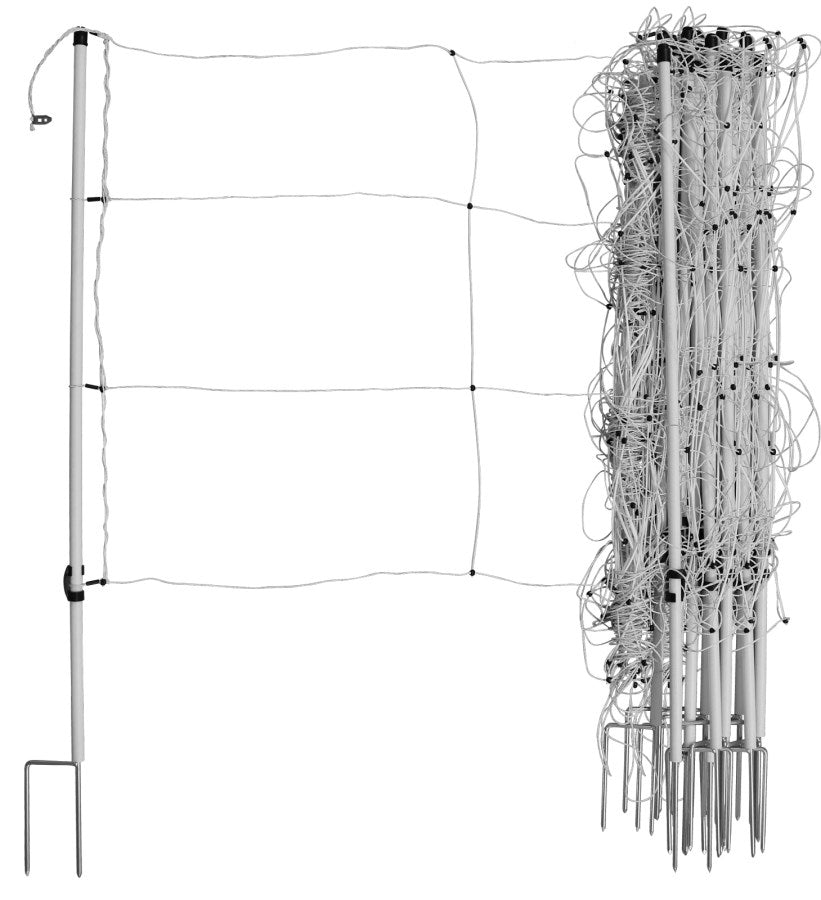 AKO Weidezaun Pferde- und Rindernetz 30,5m 120cm hoch, weiß, Jumbo-Pfähle - 27939