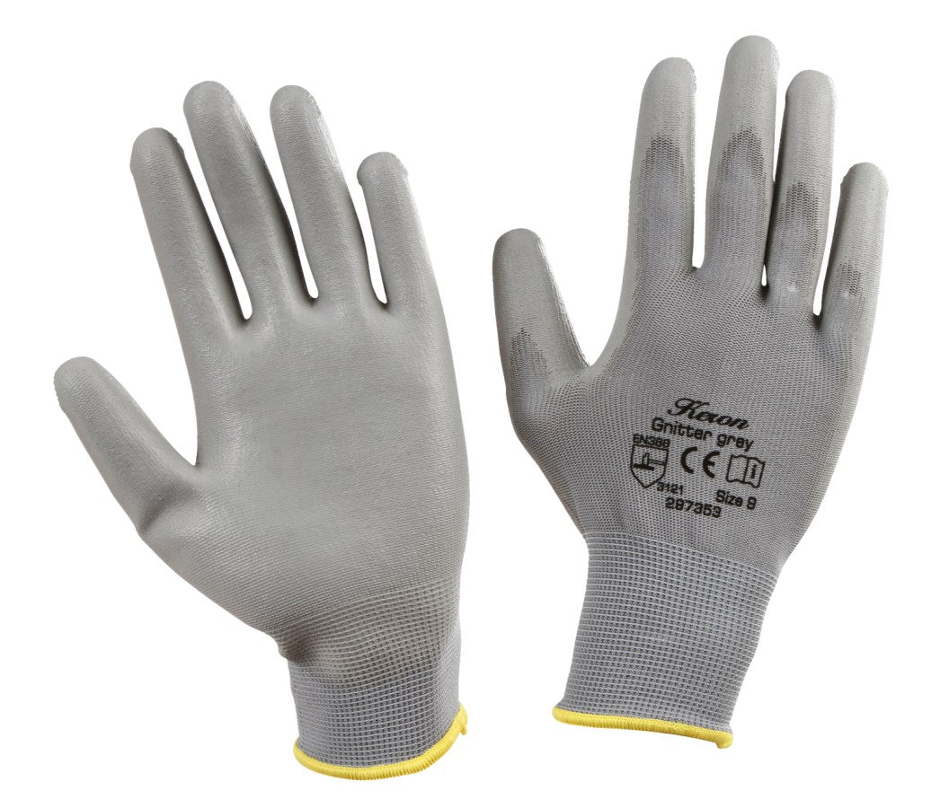 Keron PU-Handschuh Gnitter grey, 6er Pack Feinstrickhandschuh, Größe 9 - 297353/6