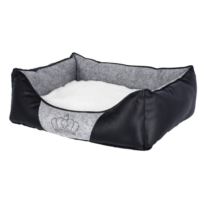 Kerbl Hunde Kuschelbett Chiara 55x45x18cm, grau/schwarz mit Strasskrone - 80361