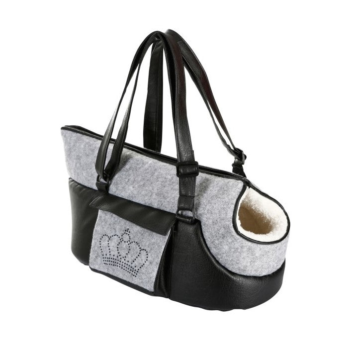 Kerbl Tragetasche Chiara für kleine Hunde 46x23x25cm, grau/schwarz mit Strasskrone - 80363