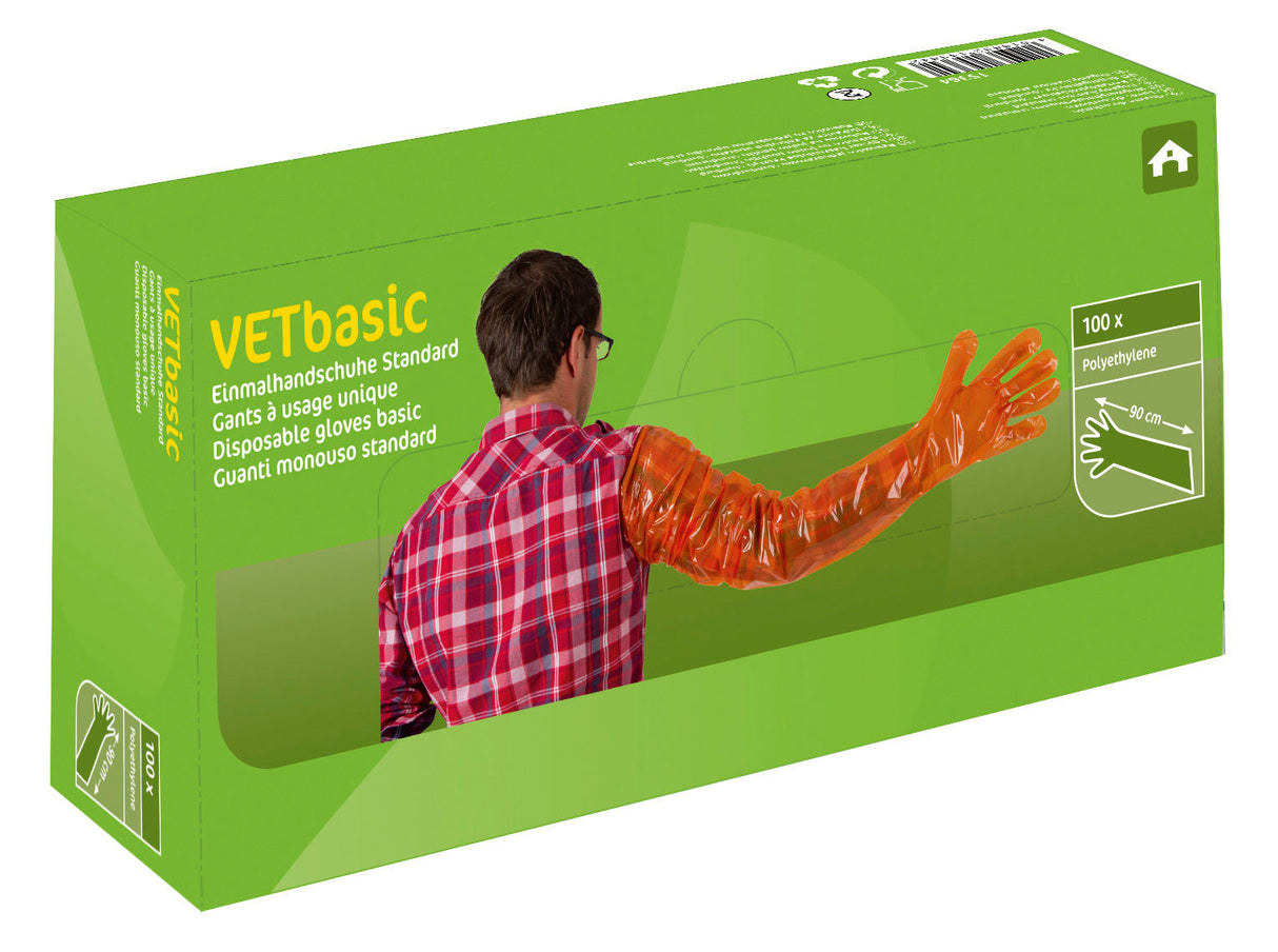 Kerbl Einmalhandschuhe Vetbasic, 90cm Länge, 100 St., orange 15364