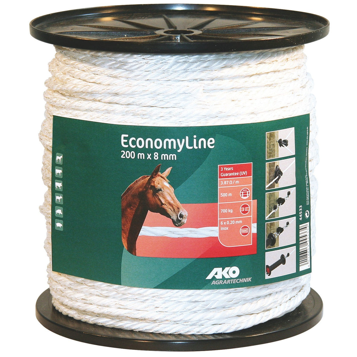 Kerbl Elektroseil 8mm,200m,weiß 6x 0.20 Niro - 44533