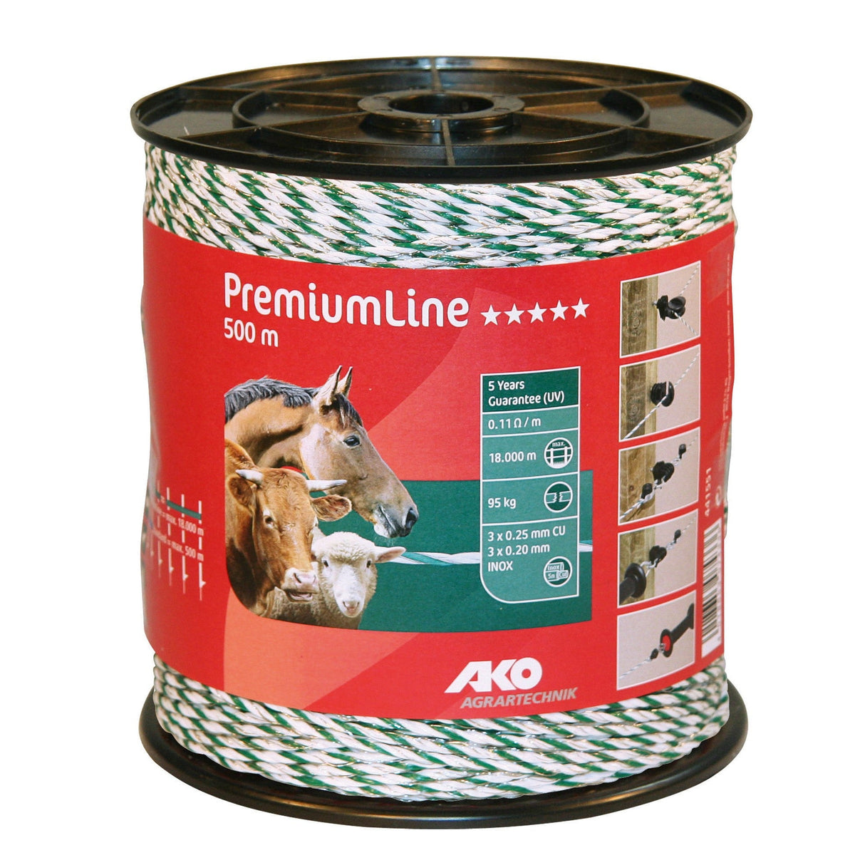 AKO Litze PremiumLine, 500m, weiß/grün, 3x0,2Niro,3x0,25 Cu 441551