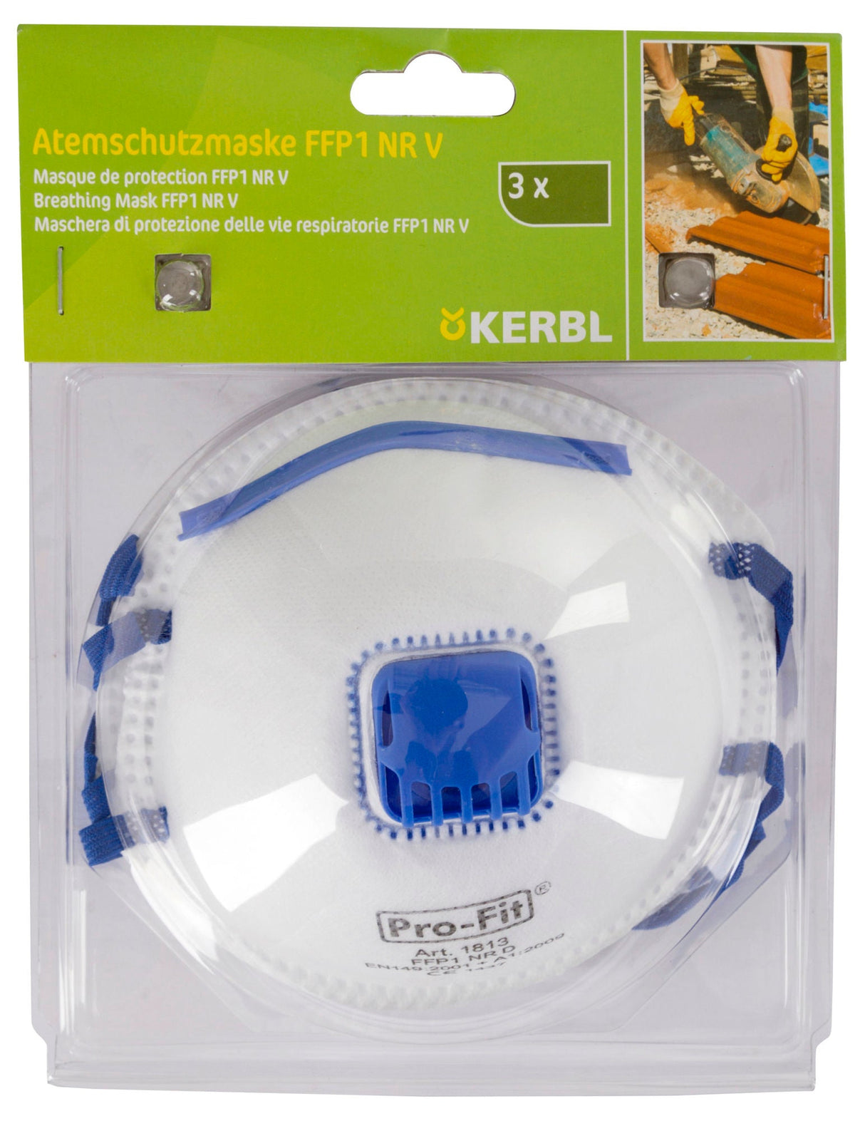 Kerbl Feinstaubmaske Atemschutzmaske FFP1, 3-Pack mit Ventil, im Blister 34512/3