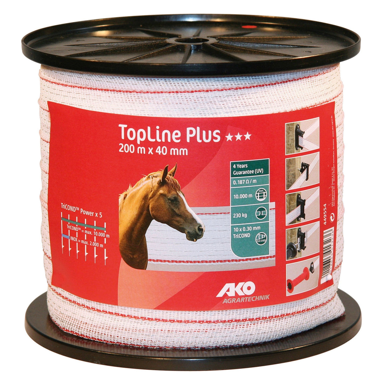 AKO Band TopLine Plus, 200m, 40mm, weiß/rot, 10 x 0,3mm TriCOND 449554