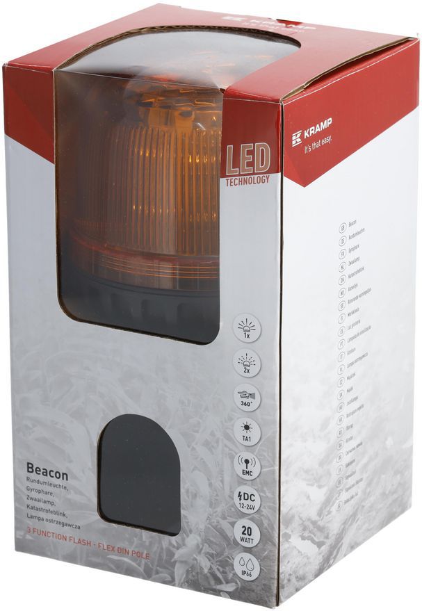 KRAMP LED-Leuchte, 20W, 12-24V, bernsteinfarben, flexible Masthalterung, Ø 126mm x201mm - LA20090