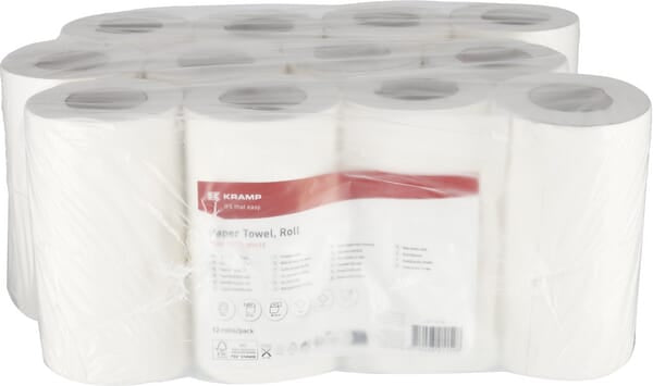 KRAMP Papierhandtuch, weiße Rolle, 21cm x 90m, 1-lagig, Außen Ø130mm, 12 Rollen - 1 Packung - CP11101KR