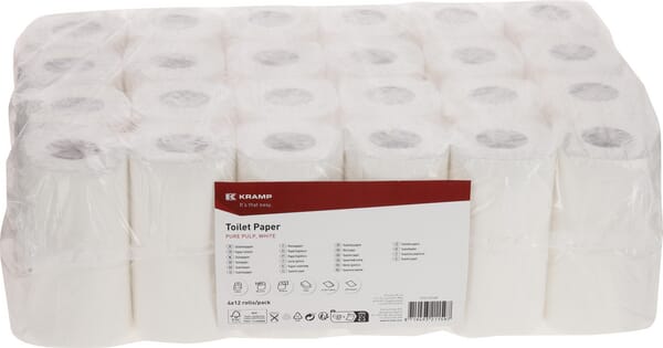 KRAMP Toilettenpapier, weiße Rolle, 10cm x 28m, 2-lagig, Außen Ø100mm, geprägt, 48 Rollen - 1 Packung - CP21101KR