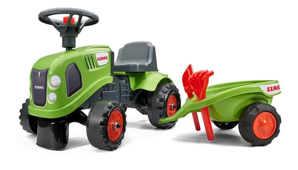 Falk ClaasBaby-Aufsitztraktor mit Anhänger, Harke & Schaufel F212C