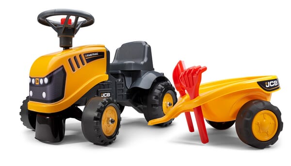 Falk JCB Baby-Aufsitztraktor mit Anhänger, Harke & Schaufel F215C