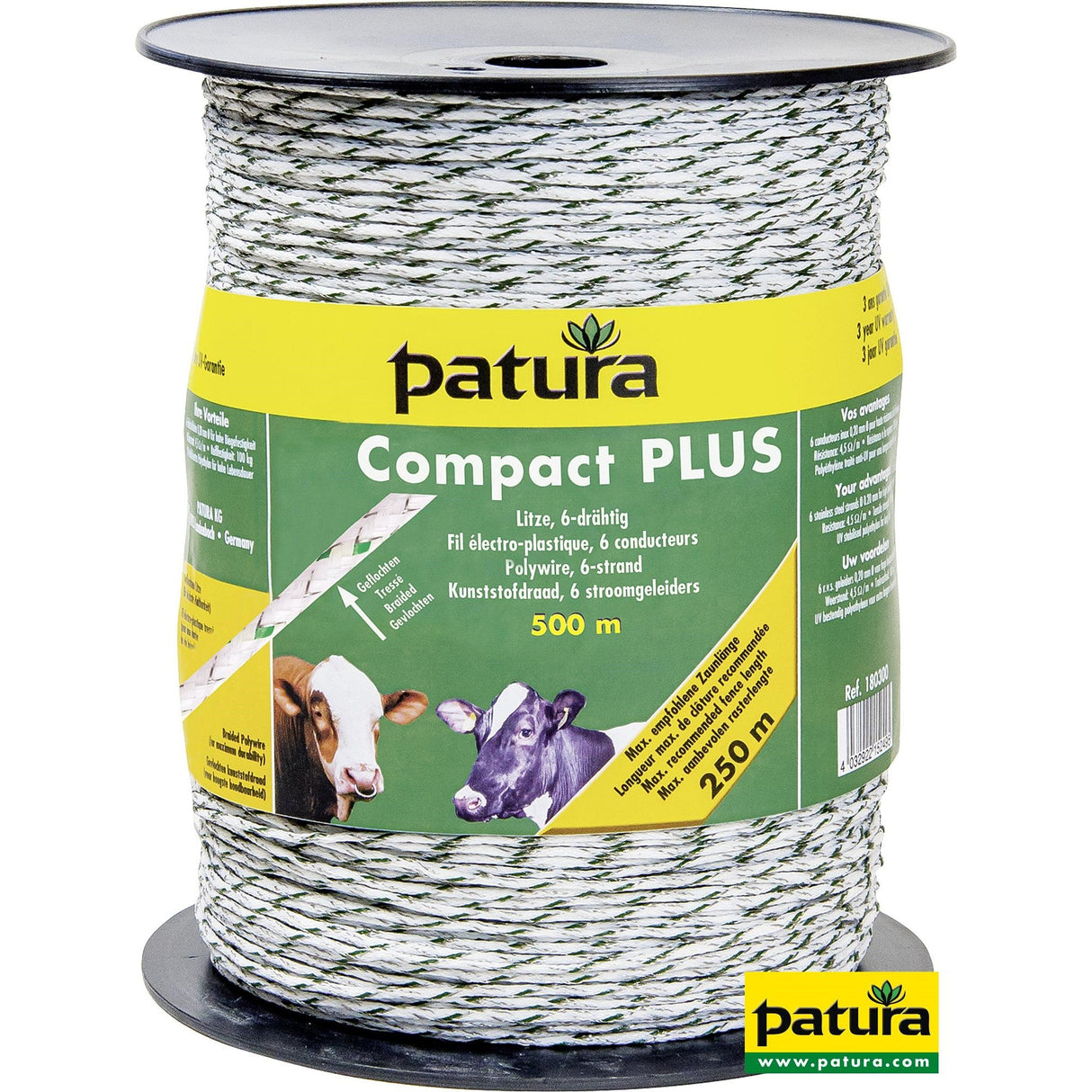 Patura Compact Litze, 500 m Rolle, geflochten 6 Niro 0,20 mm, weiss-grün 180300