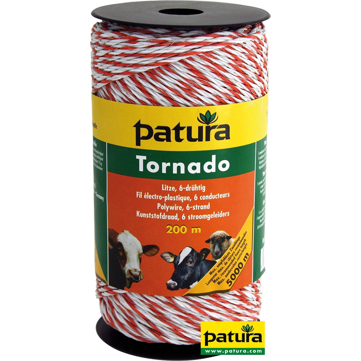 Patura Tornado Litze, 200 m Rolle, weiss-orange 5 Niro 0,20 mm, 1 Cu 0,30 mm 180501