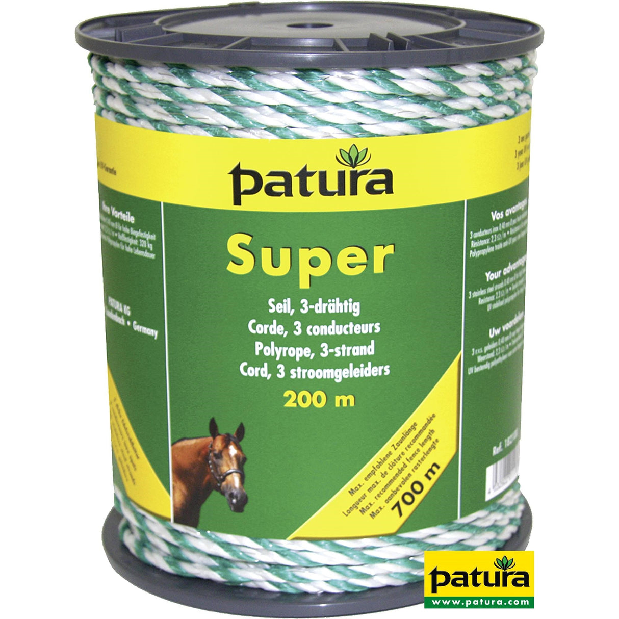 Patura Super Seil, 200 m Rolle 3 Niro 0,40mm, weiss-grün 182100