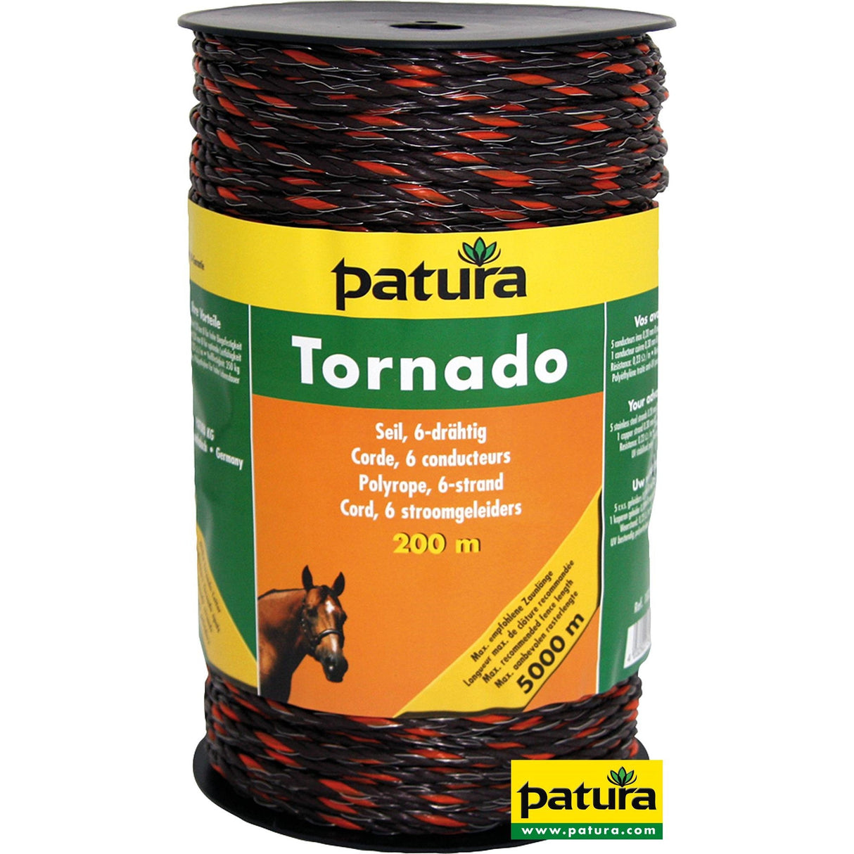 Patura Tornado Seil, 200 m Rolle, braun-orange 5 Niro 0,20mm, 1 Cu 0,30mm 182511