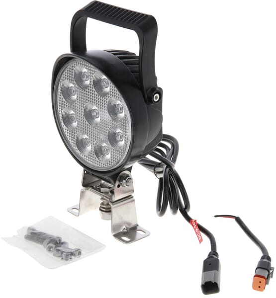 KRAMP Arbeitsscheinwerfer LED, 54W, 5100lm, rund, 12/24V, Ø133x75mm, Deutsch Stecker, Flood, 9LED's, Griff + Schalter - 1 Stück - LA10620