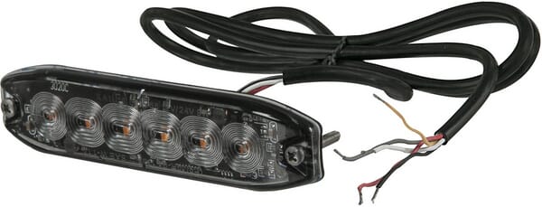 Flashing warning light LED, rectangular, 10/30V, orange, 130x30x7mm, 6 LED's, Kramp