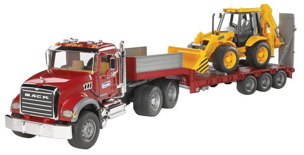 Bruder Mack Granite LKW mit Tieflader und JCB Baggerlader U02813